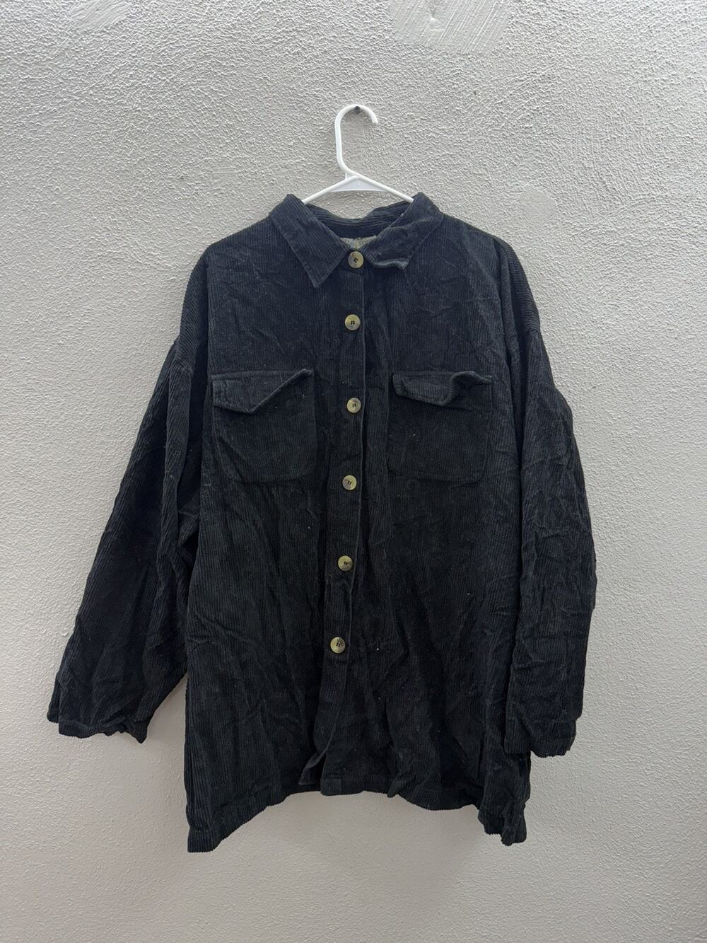 Rosettes Plus Womens Button Up Size 22 Black Long Sleeve Ribbed Velour